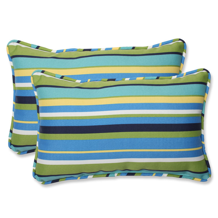 Pillow Perfect Topanga Stripe Lagoon Rectangular Outdoor Throw Pillow Set of 2